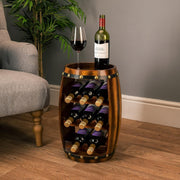 Rustic Wooden Wine Barrel Rack 8 Bottle Holder Free Standing Home Bar Storage