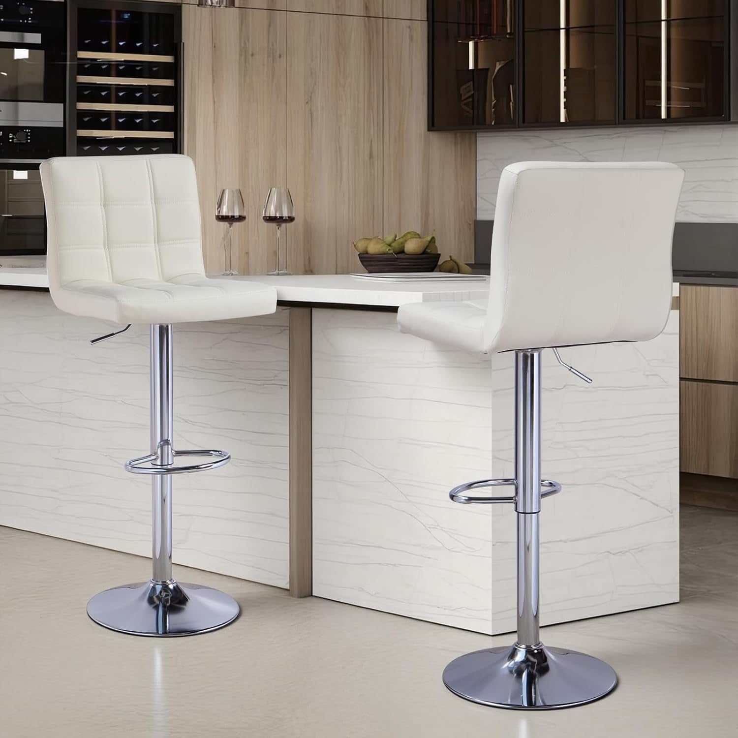 Beige Swivel Bar Stool Adjustable Height Gas Lift Modern Armrest Design