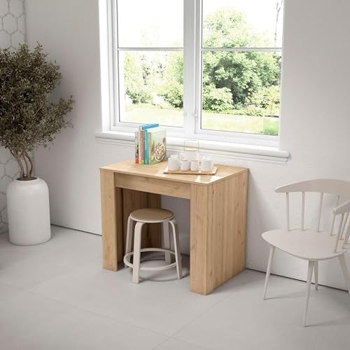 Extendable Oak Dining Table Folding Console 220cm Seats 10