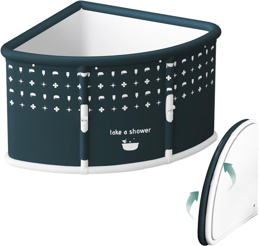 Fan-Shaped Foldable Bathtub Portable Adult Corner Tub Green