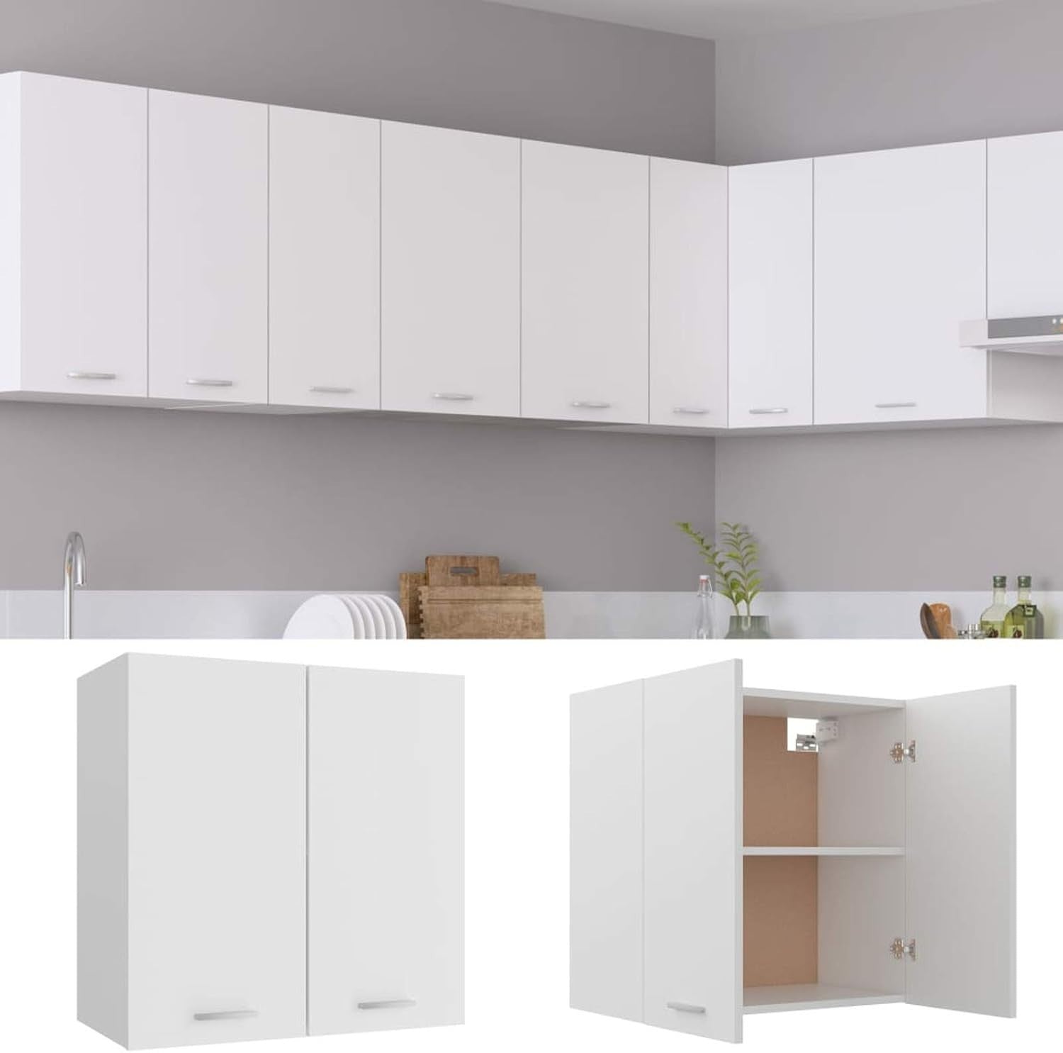 Wall Mounted Kitchen Cabinet White Cupboard Storage 60x31x60cm Shelves