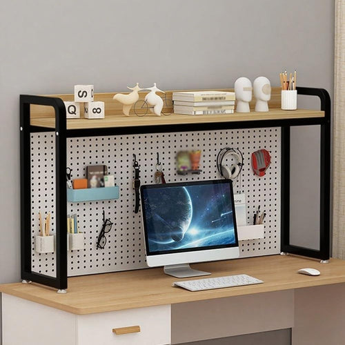 Black Metal Desktop Bookshelf Hutch w/ Grid Board | Desk Storage Rack 96cm