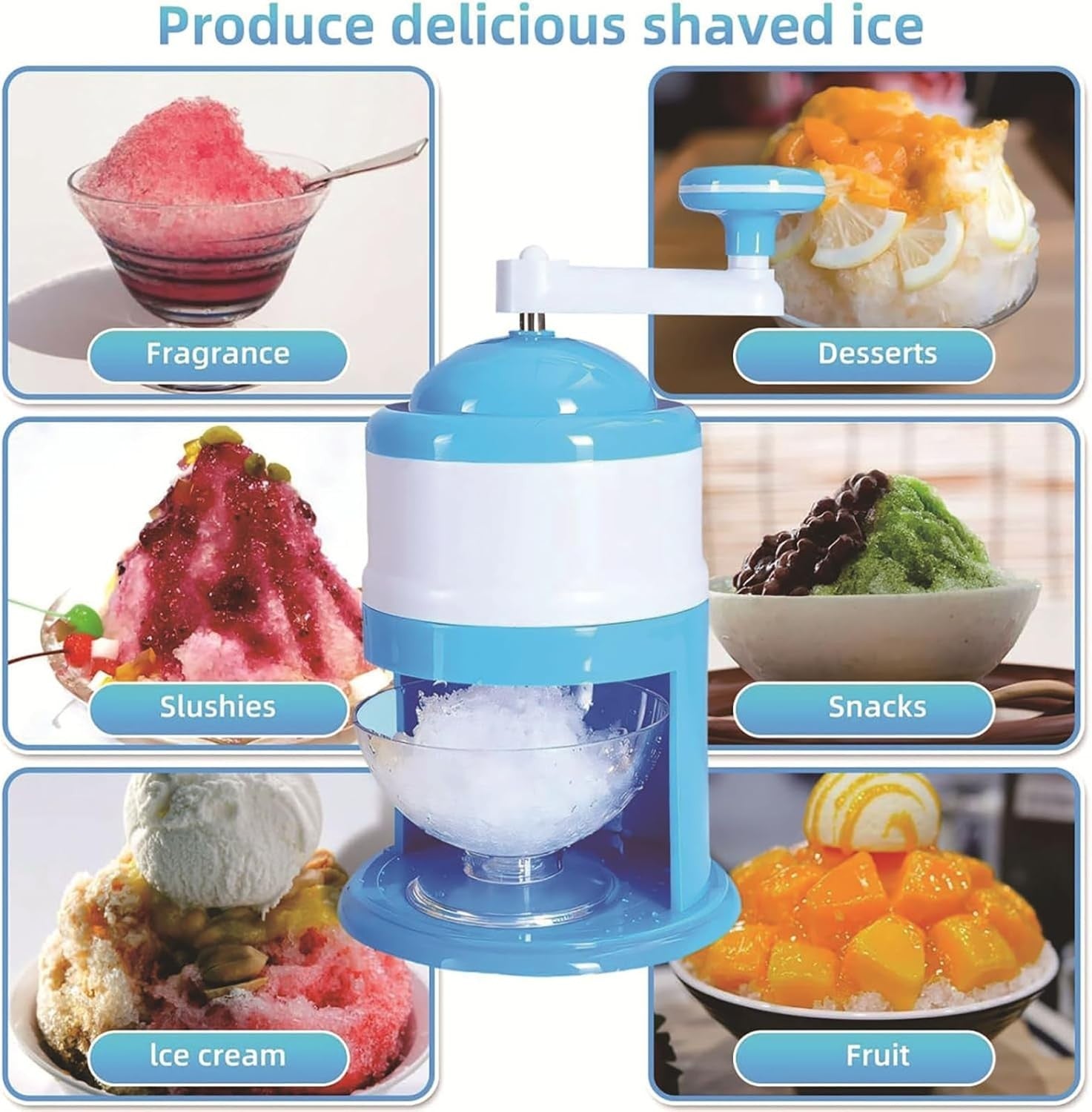 Manual Ice Shaver Crusher Portable Hand Crank Snow Cone Slush Maker