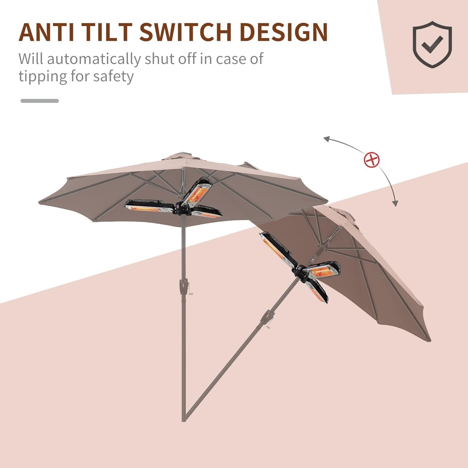 Outdoor Umbrella Heater 2000W Electric Patio Radiant Heat 3 Settings Adjustable