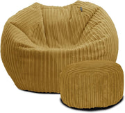 Kids Bean Bag Chair Mustard Cord 60x80cm with Footstool Washable Set