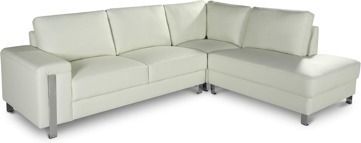 White Faux Leather 5-Seater L-Shaped Corner Sofa with Chaise – Durable Vegan Lea