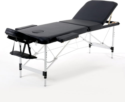 Portable Massage Table Foldable 3-Section Aluminium Therapy Bed Backrest Black