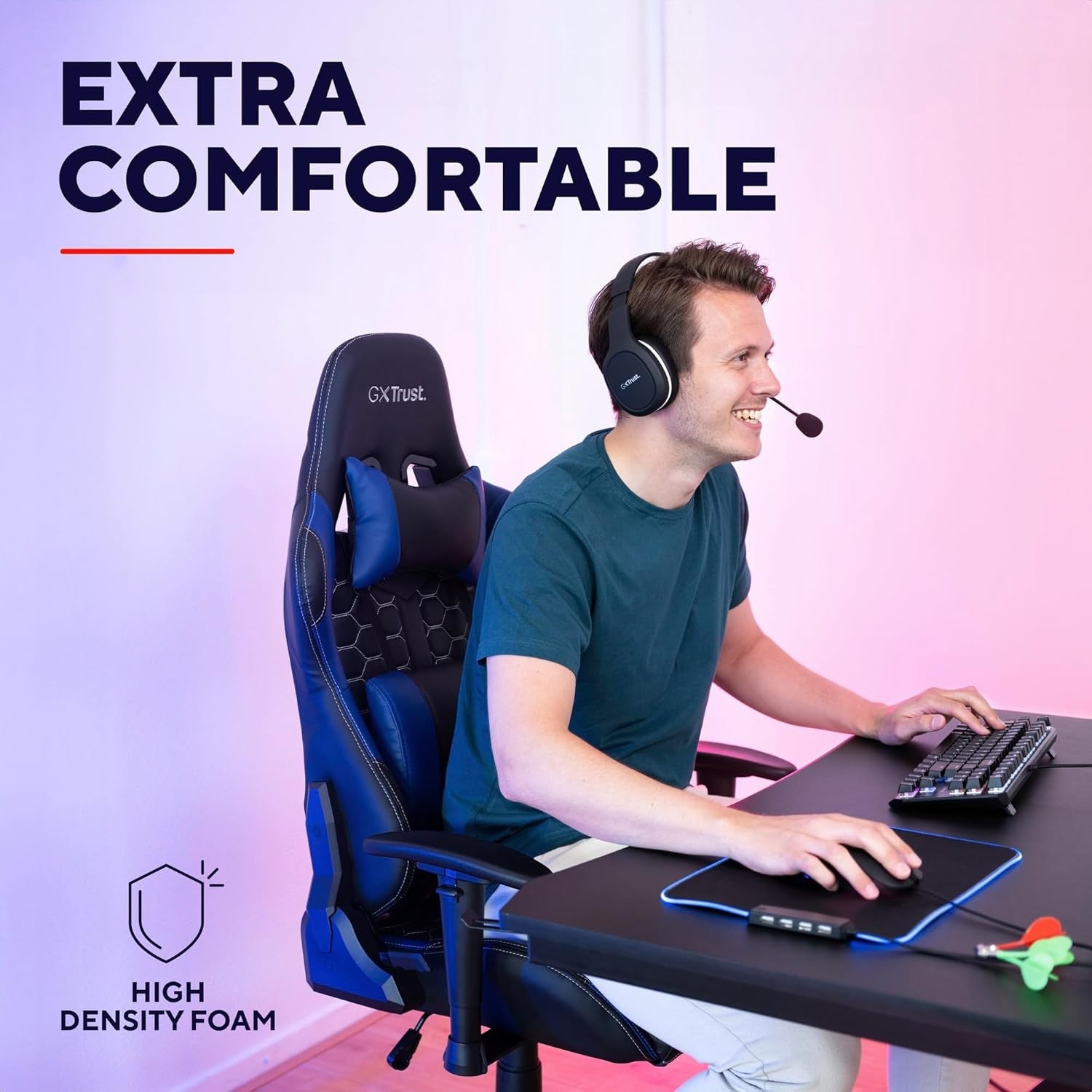 Ergonomic Gaming Chair 360° Swivel Office Desk Chair Blue