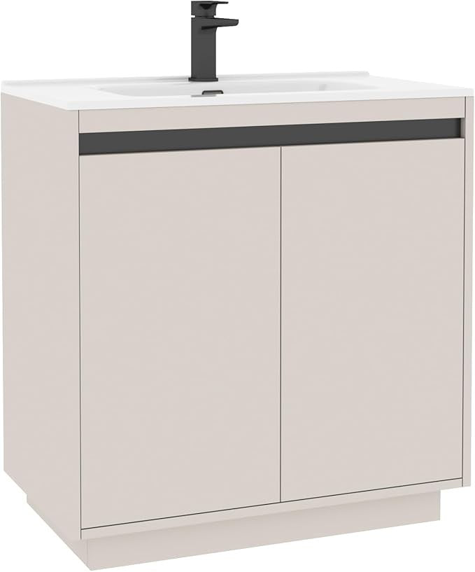 800mm Beige Floor Standing Vanity Unit with Basin Sink 2 Door Bathroom Cabinet