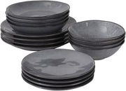 16pc Stoneware Dinner Set Charcoal Grey Plates Bowls Scandinavian Style