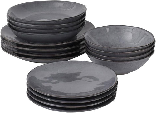 16pc Stoneware Dinner Set Charcoal Grey Plates Bowls Scandinavian Style
