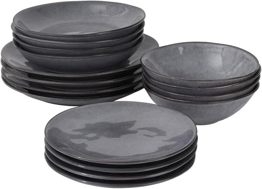 16pc Stoneware Dinner Set Charcoal Grey Plates Bowls Scandinavian Style