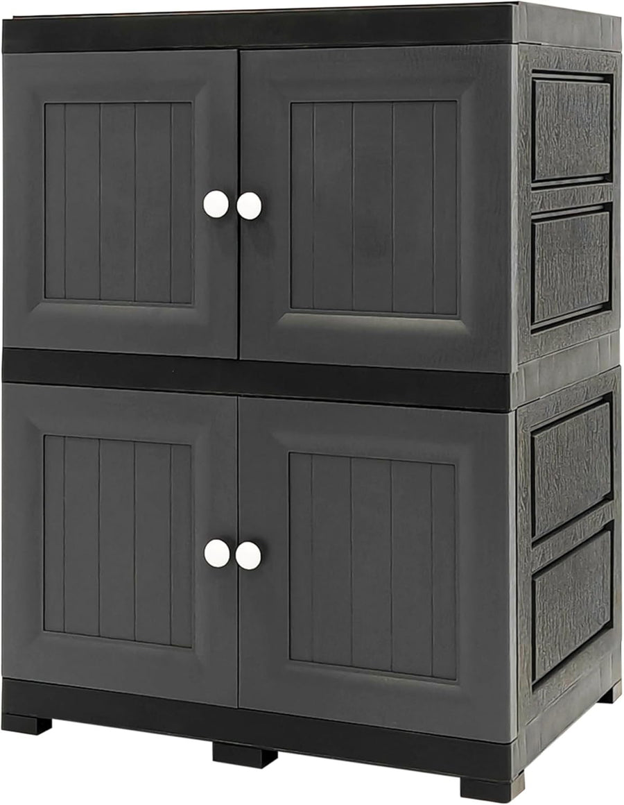 Grey 2 Door Plastic Storage Cabinet Cupboard Shelving Unit for Home