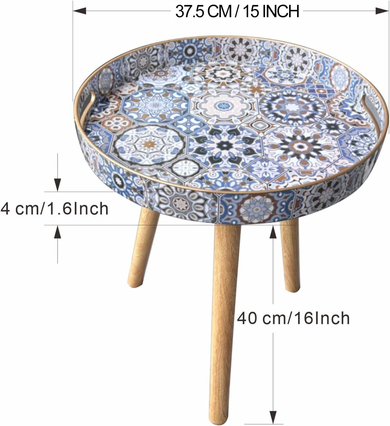 Round Indoor Side Table with Detachable Legs – 50x38x38cm Bohemian