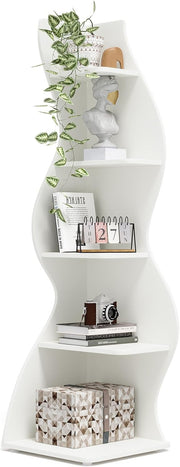 Modern 5-Tier Corner Bookshelf Wave Design Wall Storage Rack for Living Room