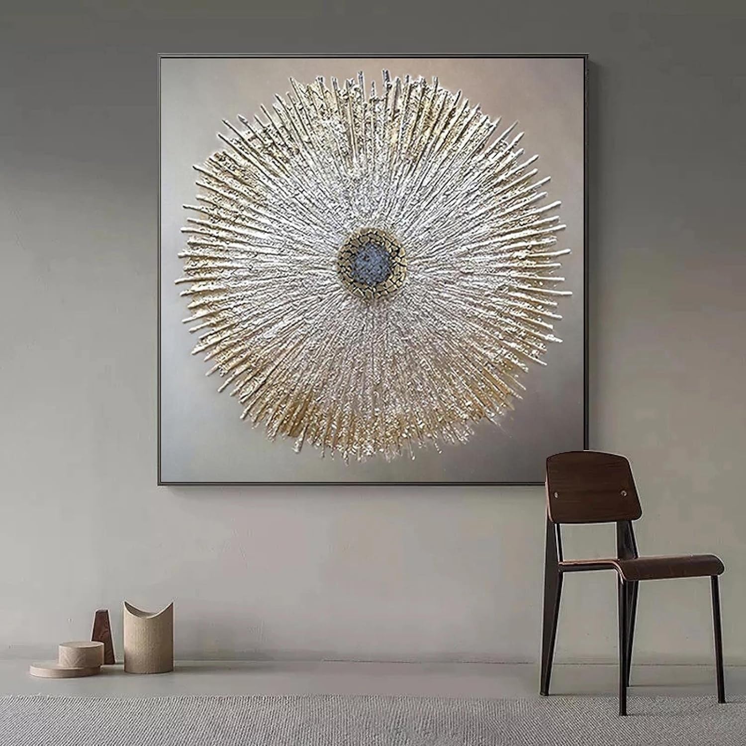 Silver Gold Round Wall Art Textured Canvas 70x70 cm Modern Decor