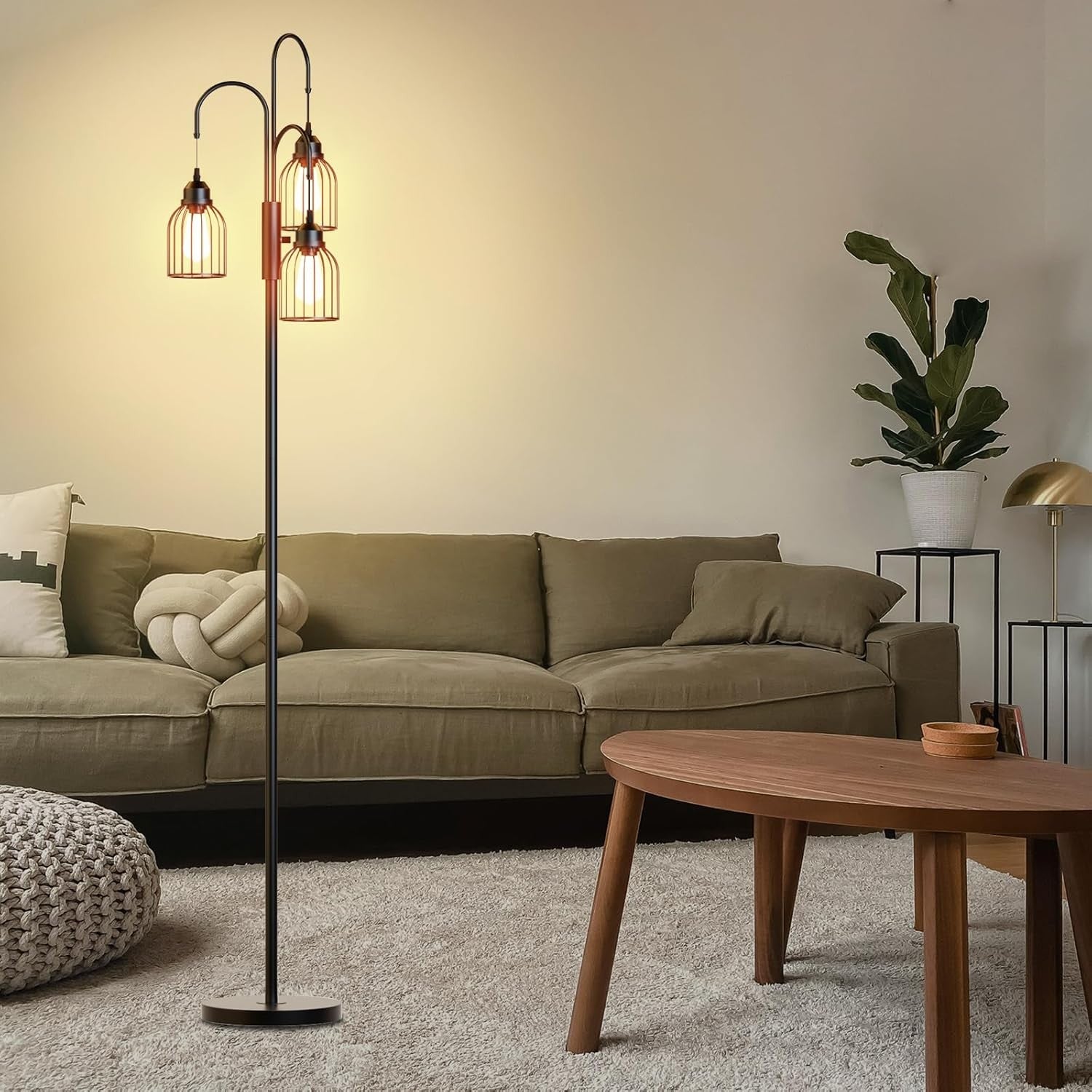 Industrial Floor Lamp 3 Light Dimmable Standing Tree Lamp E27 Black