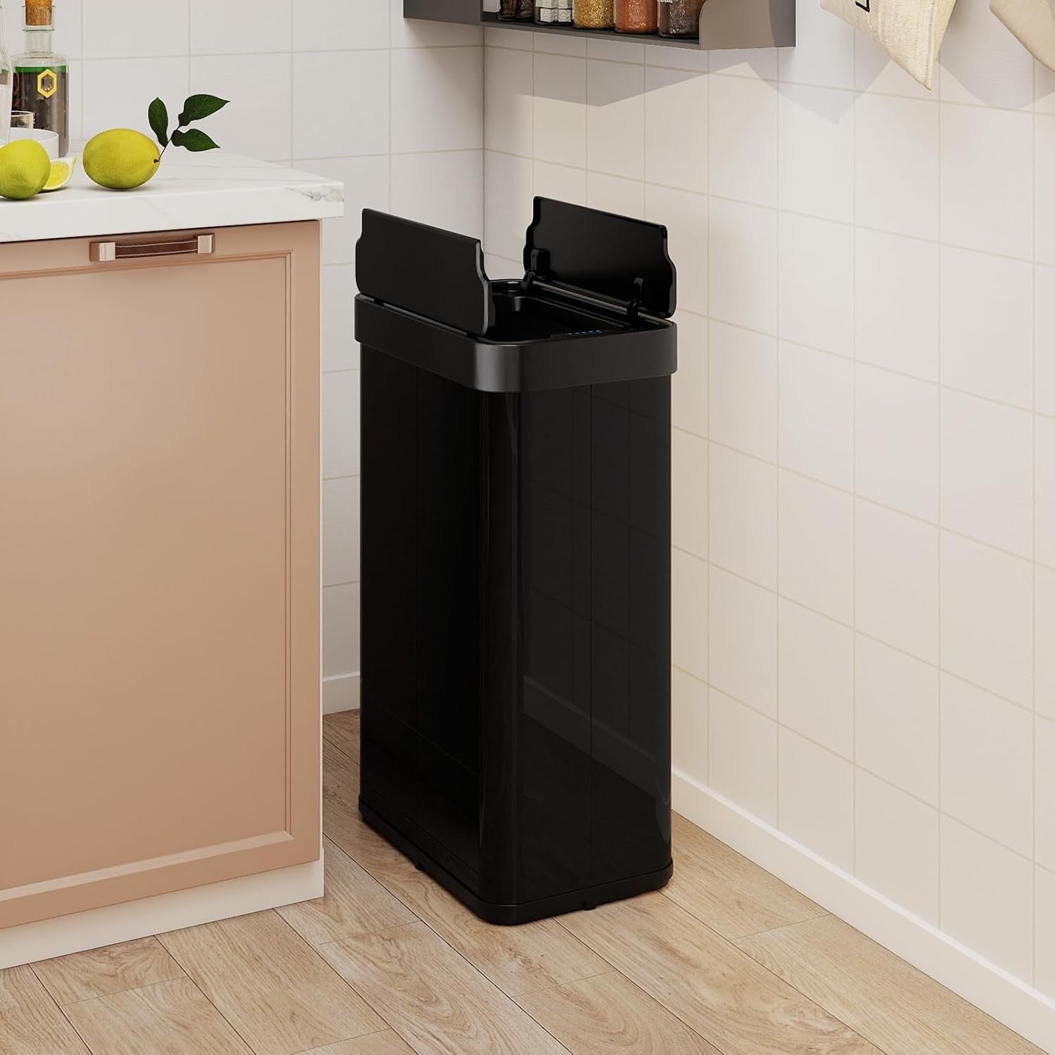 60L Sensor Kitchen Bin Touchless Stainless Steel Soft Close Black