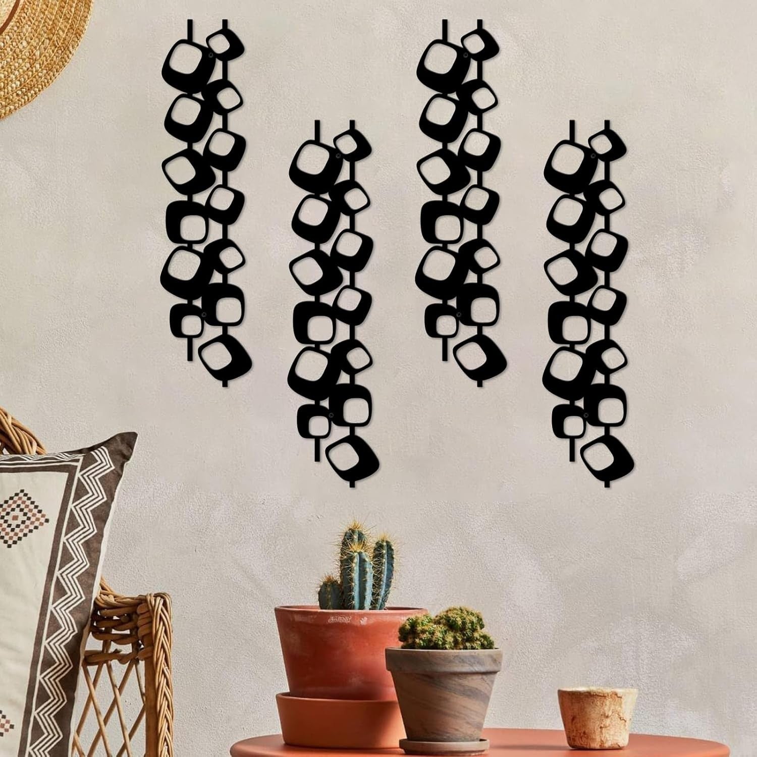 Set of 4 Black Metal Wall Art Modern Geometric 3D Decor