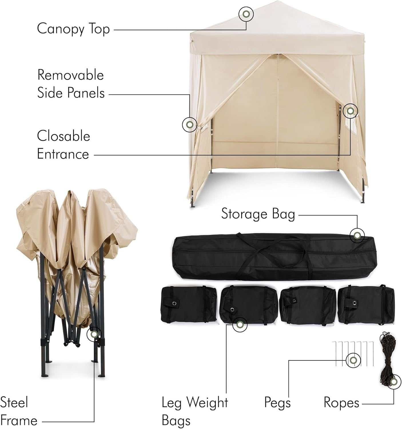2x2M Ivory Pop Up Gazebo With Removable Sides Waterproof Garden Party Tent