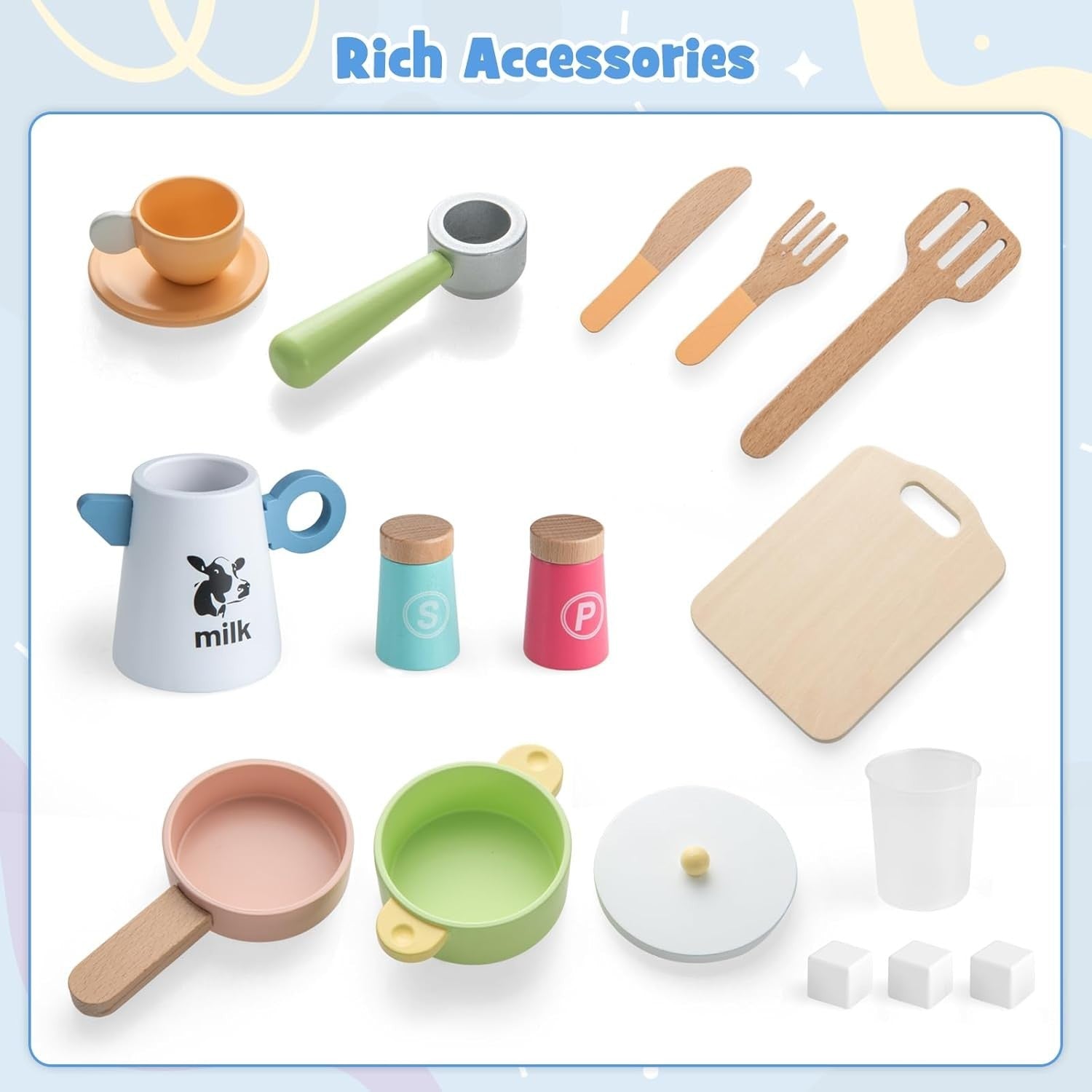 Retro Wooden Kids Play Kitchen Ice Maker Coffee Station Toy Set