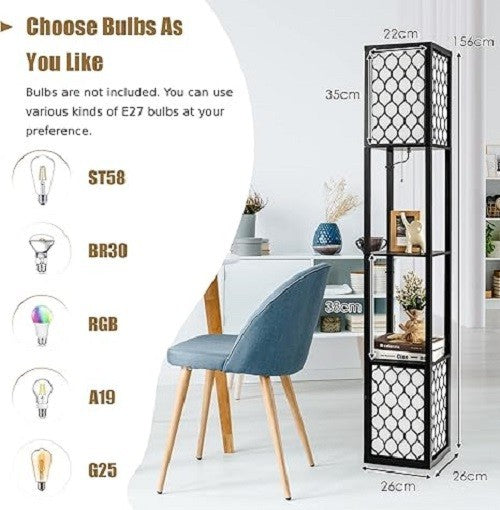 Floor Lamp with Shelves Twin Lampshade Storage Standing Light Reading Lamp