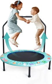 36'' Kids Foldable Trampoline with Adjustable Handle Quiet Indoor Outdoor Green