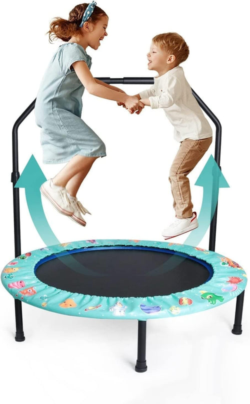 36'' Kids Foldable Trampoline with Adjustable Handle Quiet Indoor Outdoor Green