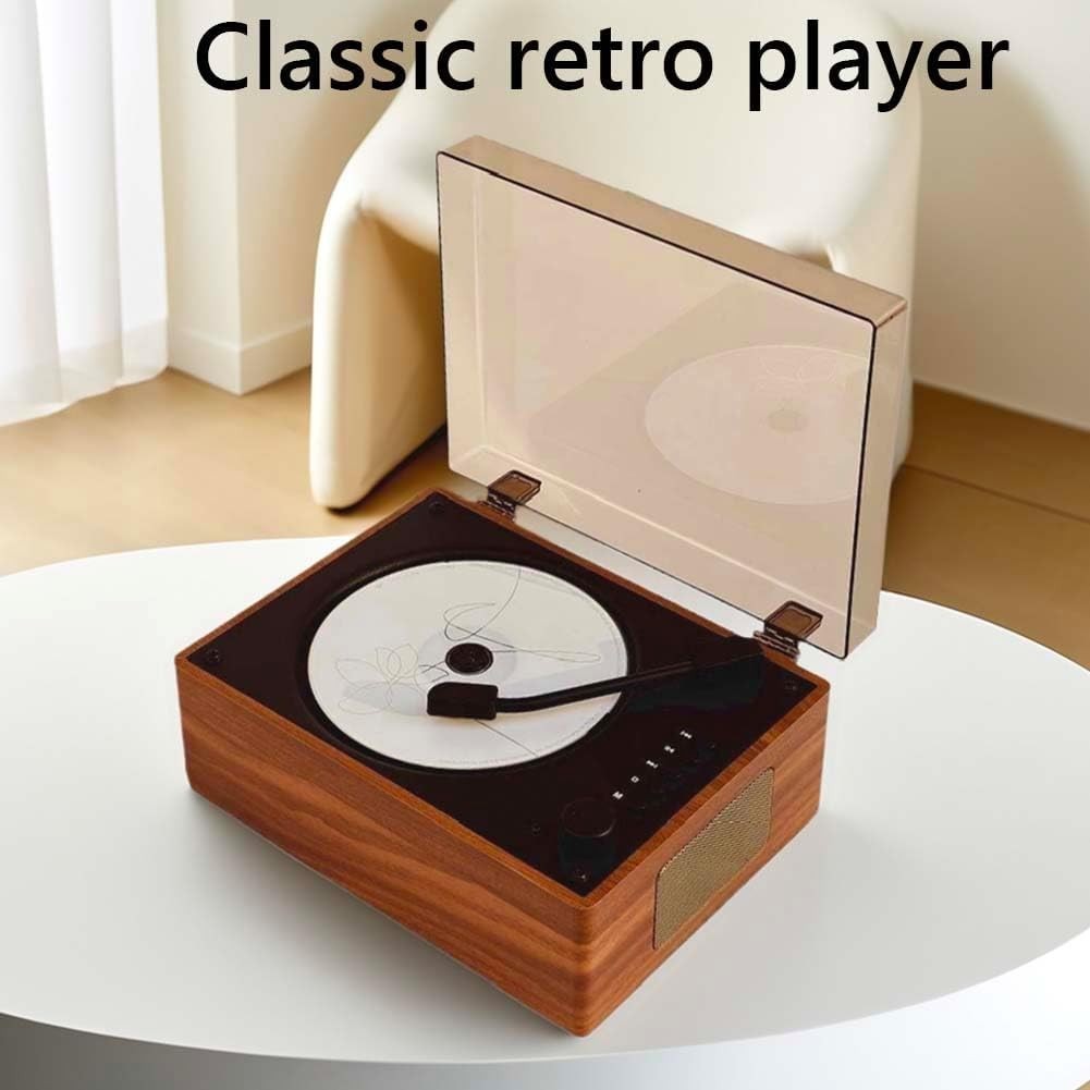 Retro Bluetooth CD Player Rechargeable Speakers USB AUX Remote Brown