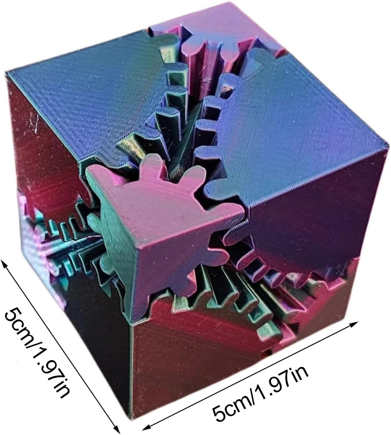 3D Printed Rotating Gear Cube Fidget Toy Stress Relief Pocket Gadget
