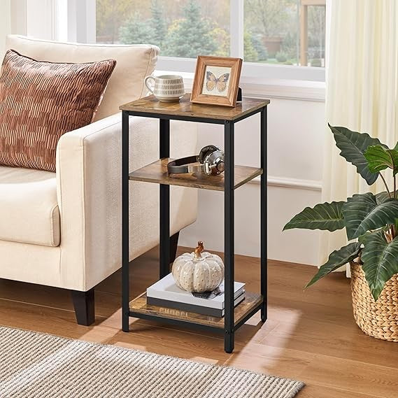 Industrial Side Tables Set of 2 | 3-Tier Rustic Brown Nightstands 75cm Tall