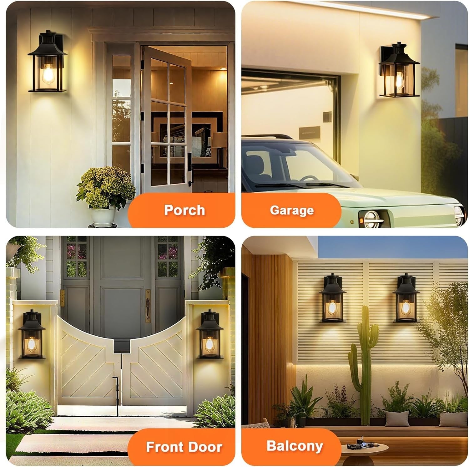 Outdoor Wall Light PIR Motion Sensor, Dusk to Dawn, Black Retro Lantern