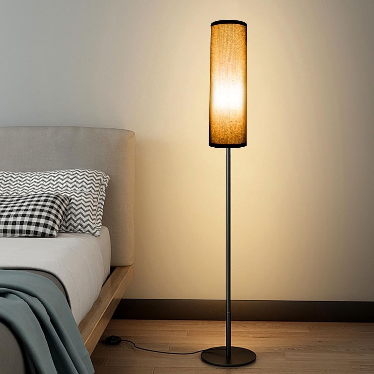 Modern Floor Lamp 68” Tall Standing Light E27 Fabric Shade Foot Switch