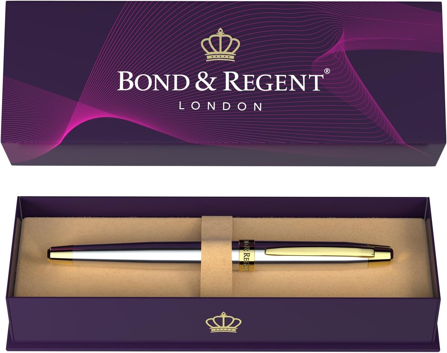 Luxury Rollerball Pen Silver Chrome 24K Gold Trim Bold Ink