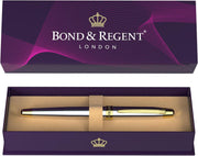 Luxury Rollerball Pen Silver Chrome 24K Gold Trim Bold Ink