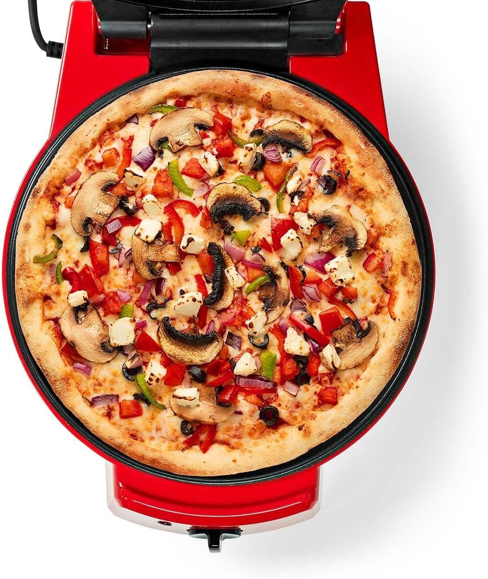 12" Electric Pizza Maker 1800W | Non-Stick Grill & Oven | 3 Heat Settings Retro