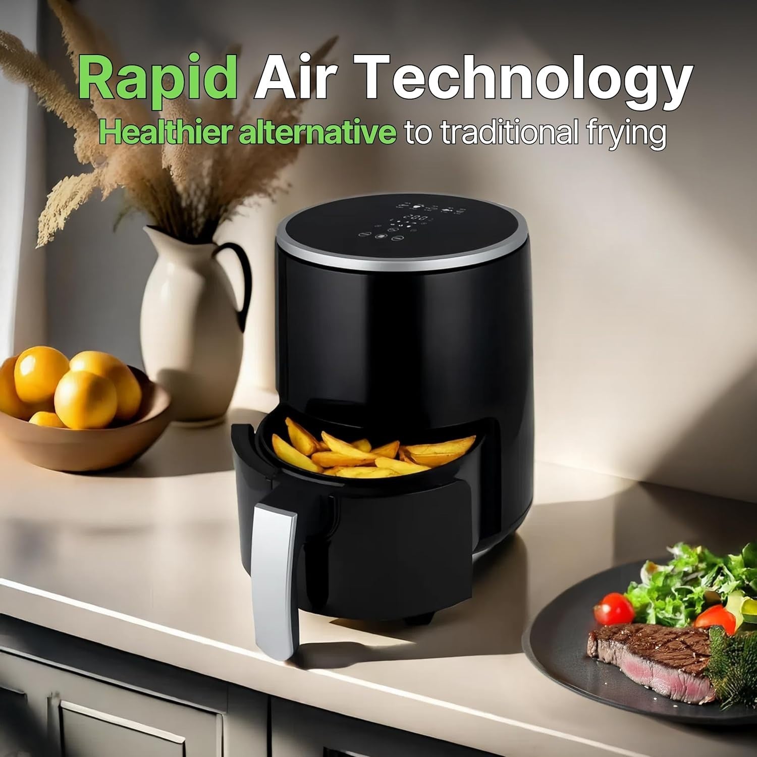 3.2L Compact Air Fryer Touchscreen Non-Stick Basket 6 Presets Energy Efficient