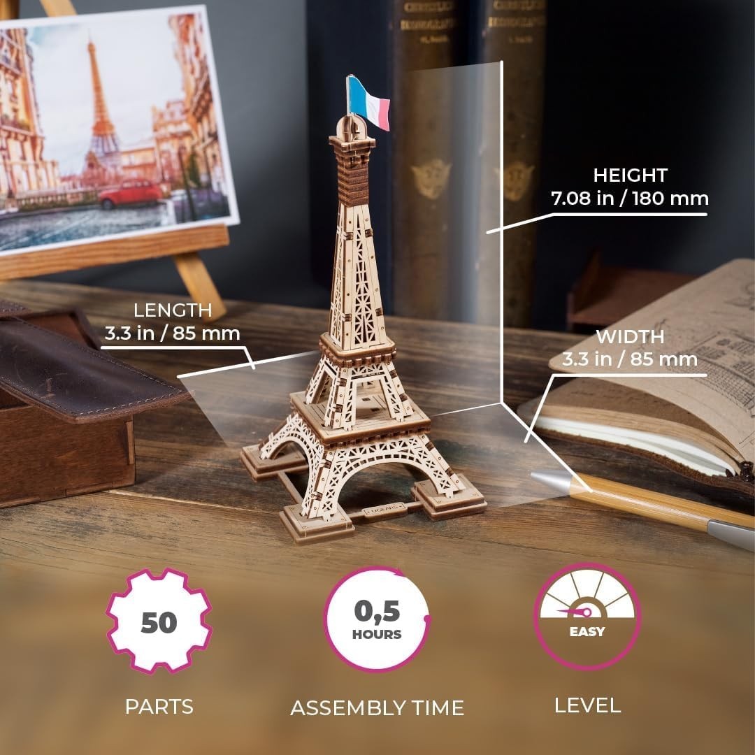 3D Wooden Paris Tower Puzzle Kit - DIY Model Building Gift for Adults