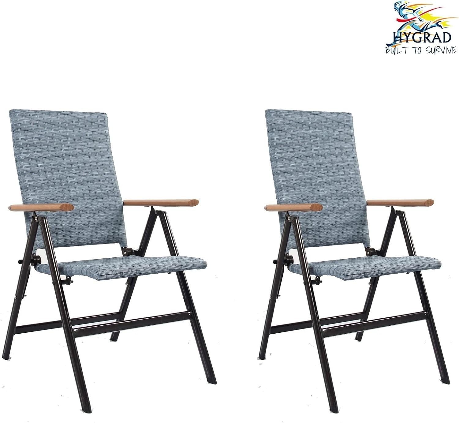 2x Rattan Garden Dining Chairs Folding Reclining Outdoor Patio Balcony