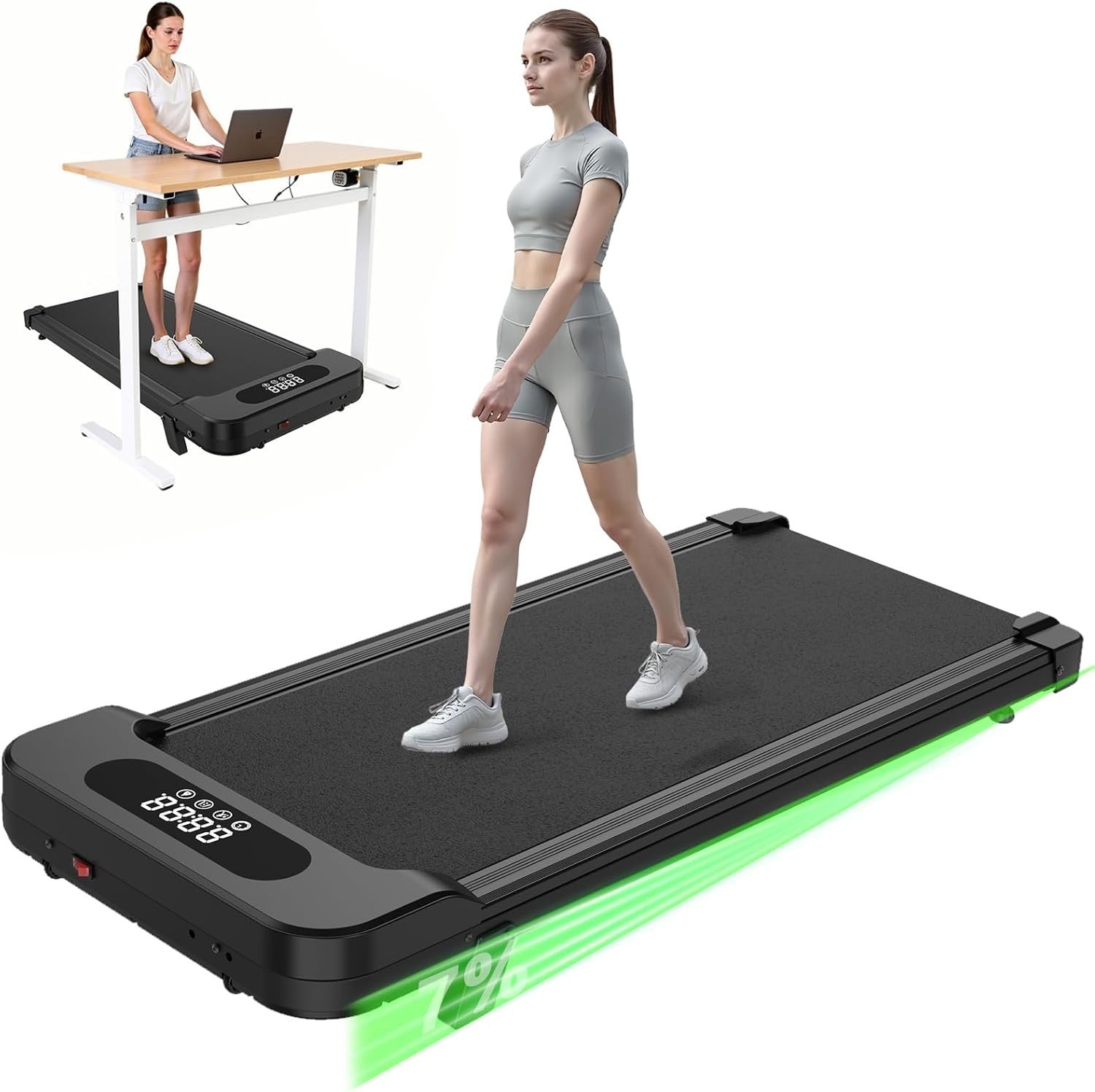Under Desk Walking Pad Treadmill Incline 8km/h Quiet Compact Home Gym