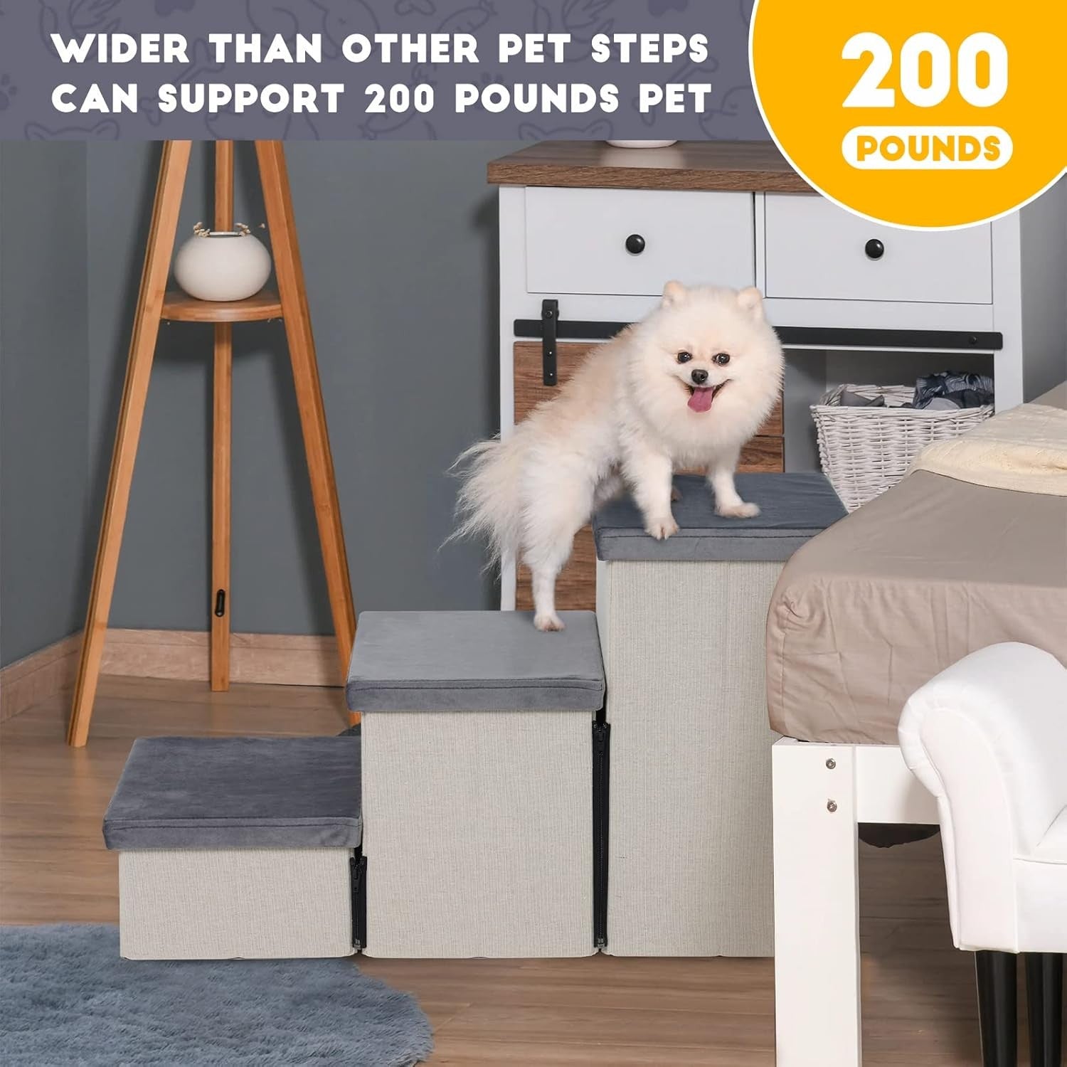 Foldable Dog Stairs with Storage – Non‑Slip Pet Steps for Bed & Sofa