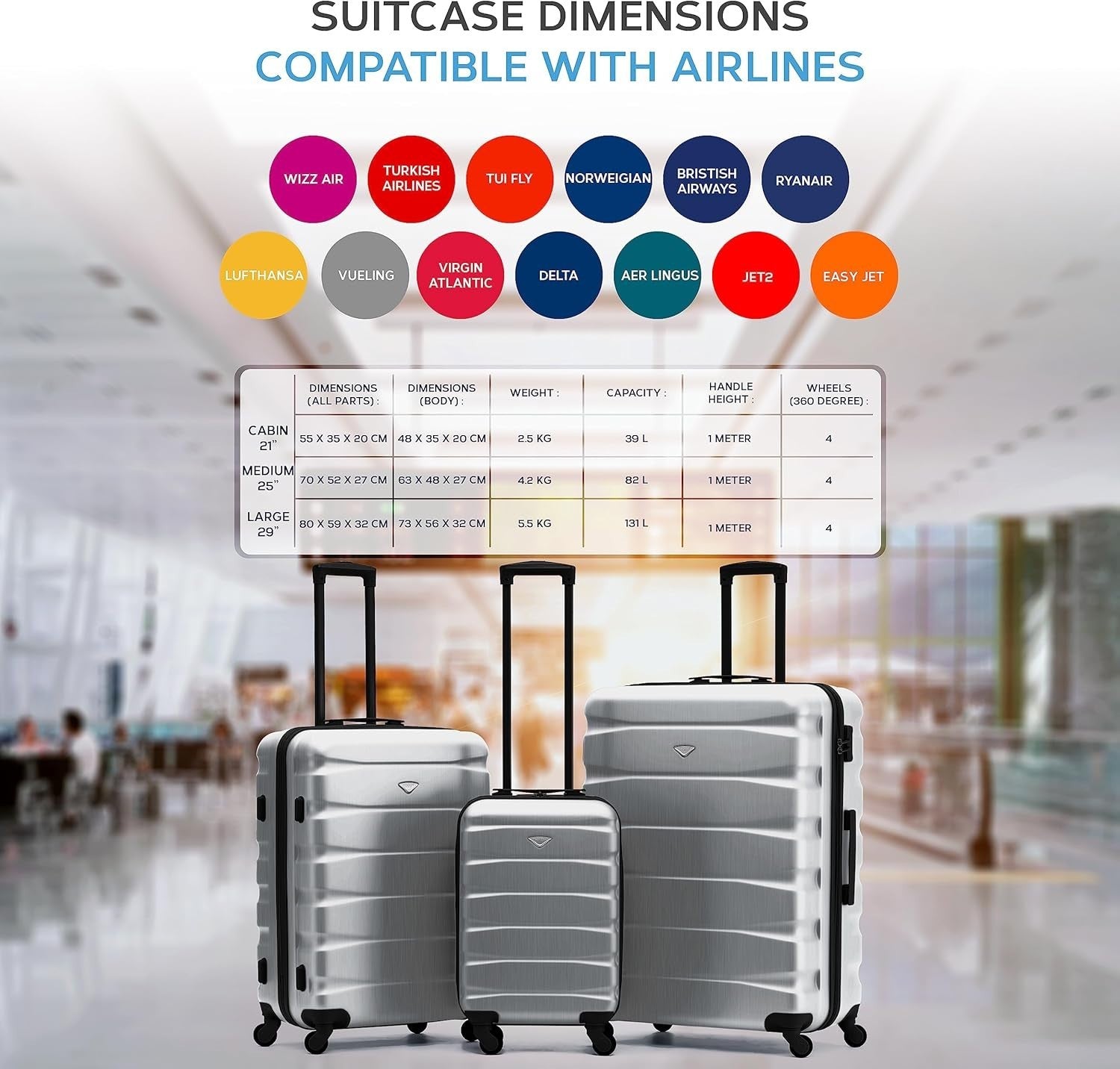 Medium 25” ABS Check In Suitcase Lightweight 4 Wheel Spinner