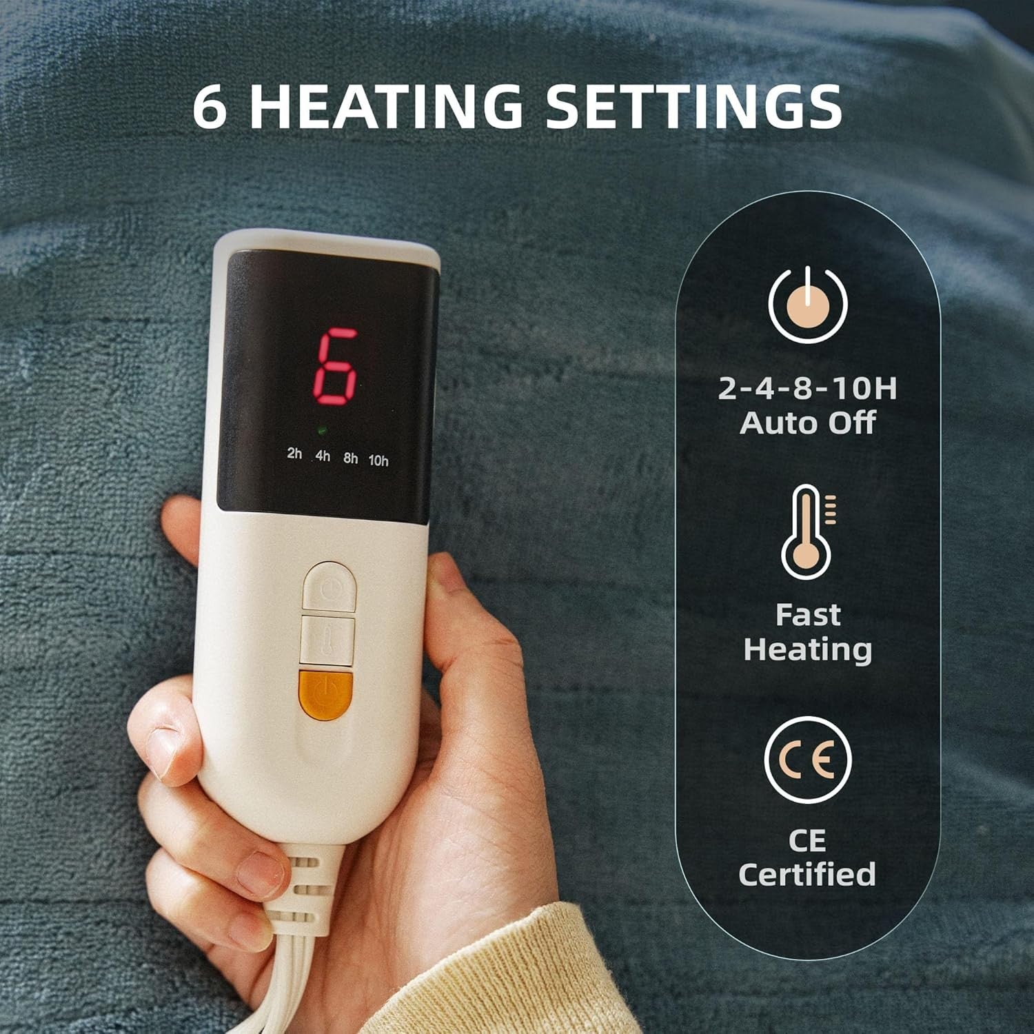 Electric Heated Throw Blanket 130x160cm 6 Heat Timer Washable Bed