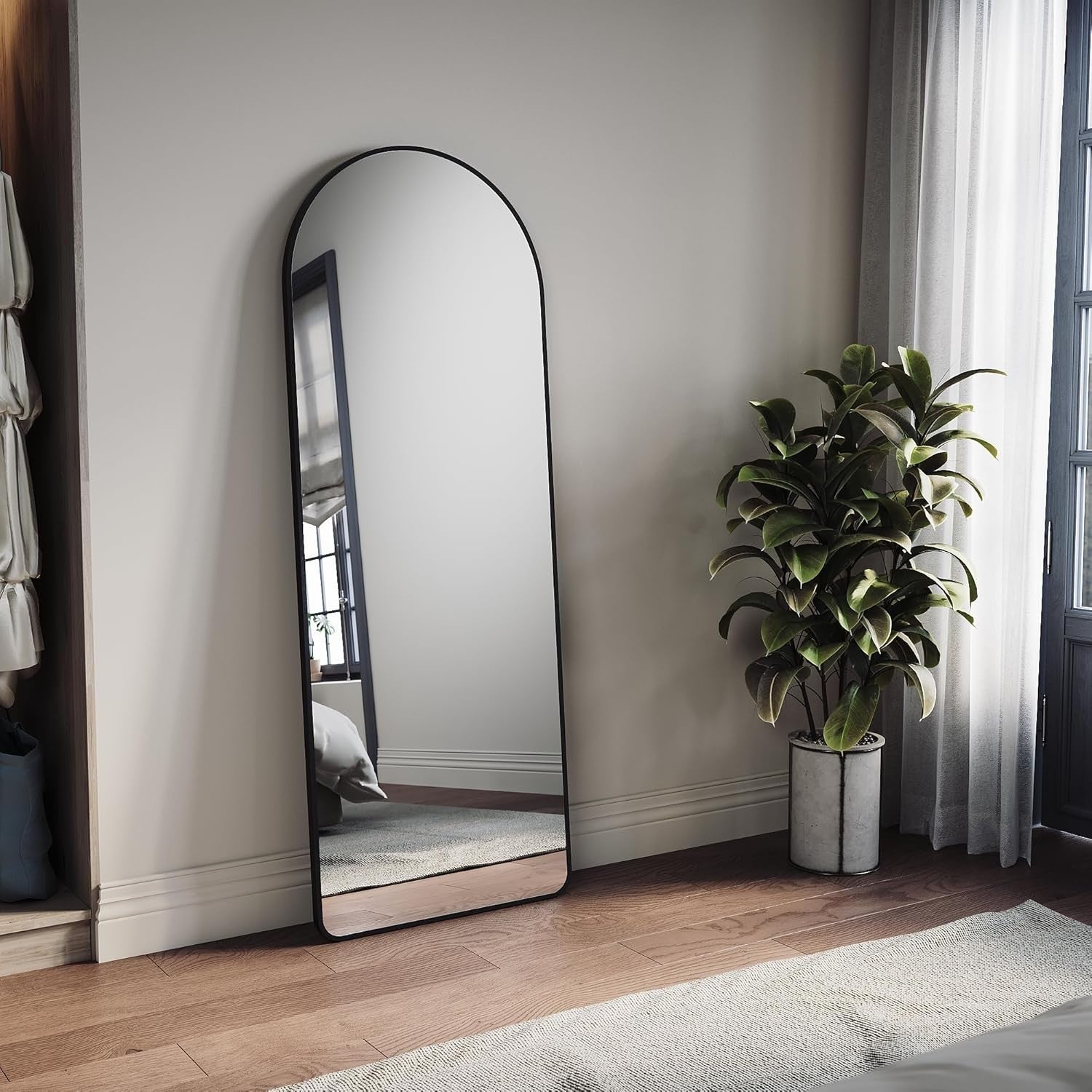 Arch Full Length Mirror 160x60cm Wall Leaning Floor Stand Black Frame