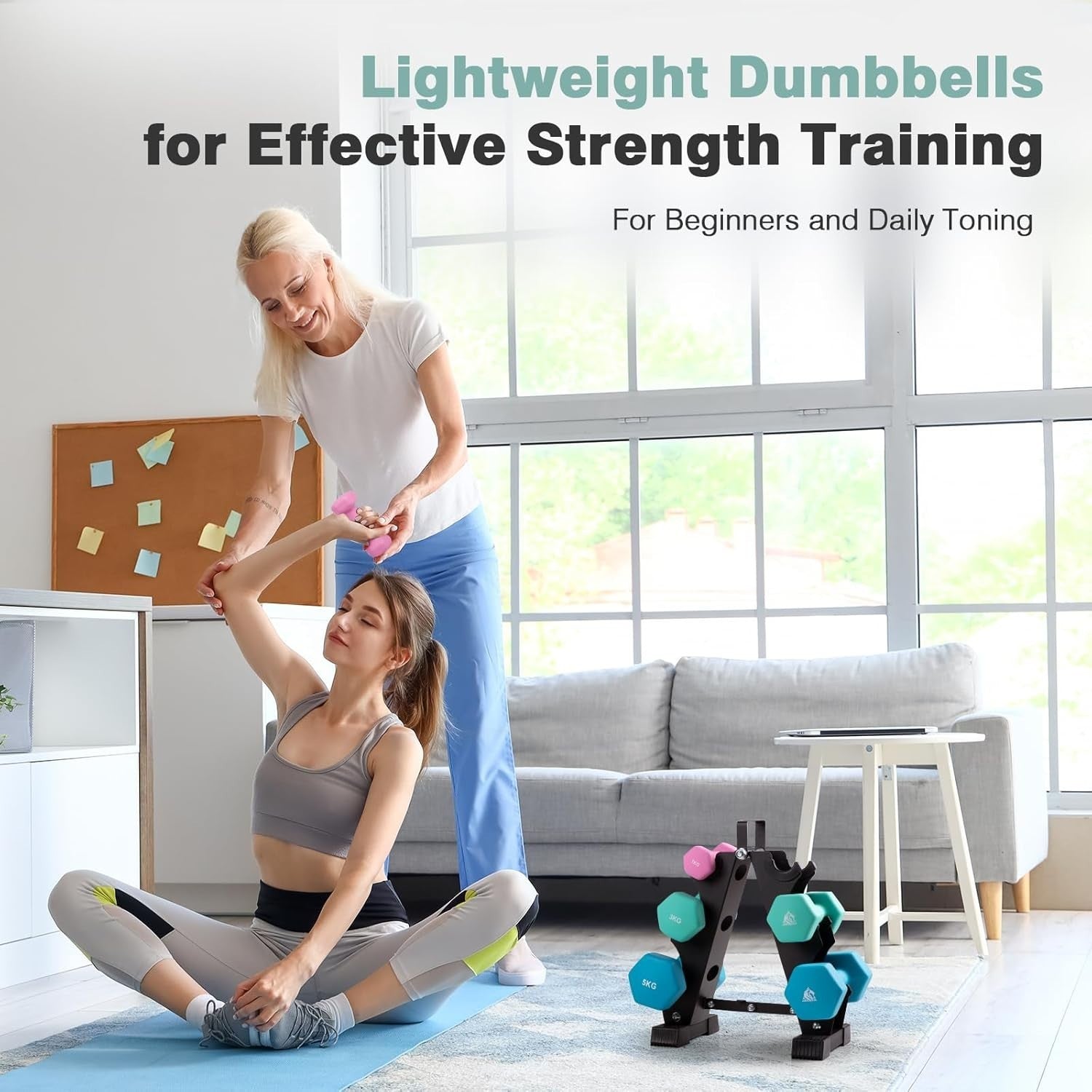 Neoprene Dumbbell Set with Portable Steel Rack, 1–5KG Home Gym