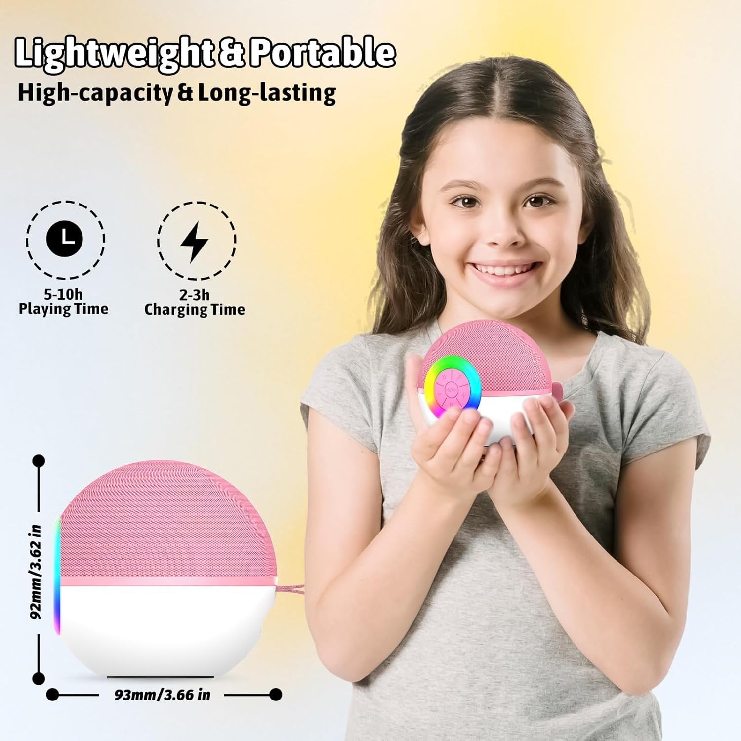 Pink Mini Karaoke Machine 1 Wireless Mic LED Voice Changer