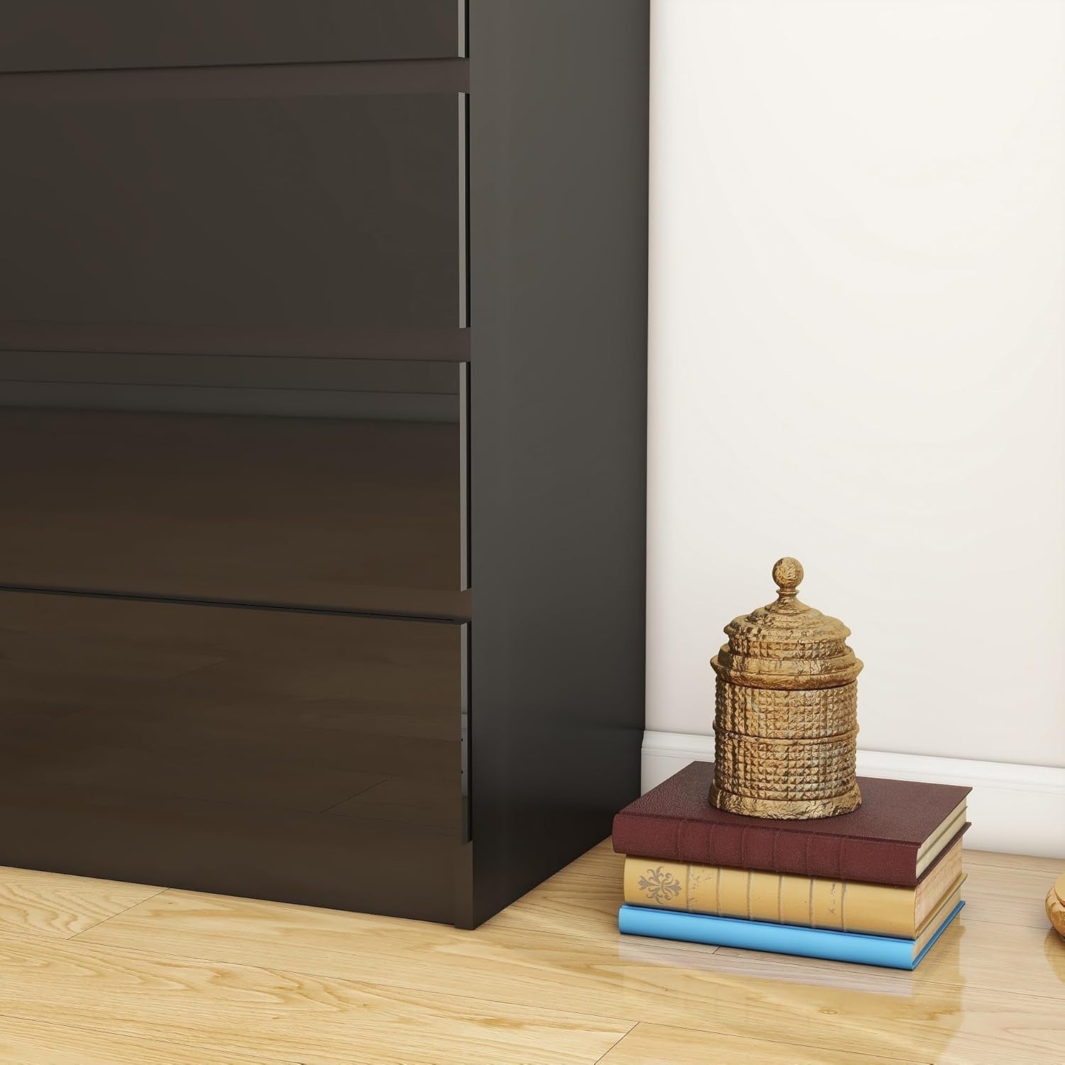 Black 4 Drawer High-Gloss Chest Modern Storage Cabinet Bedroom Organizer