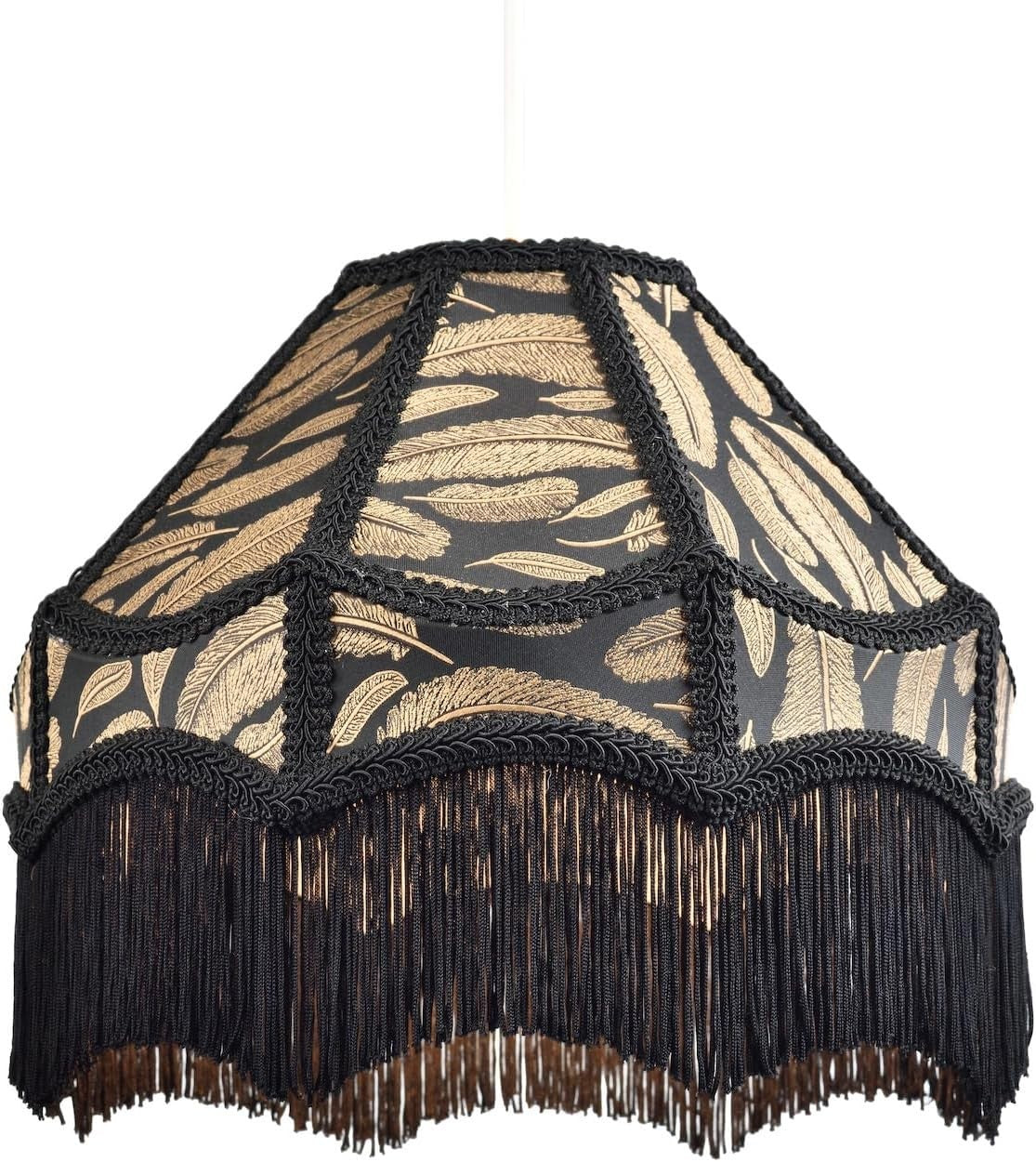 Victorian Empire Lampshade Black Jacquard Gold Leaf Tassel 30cm