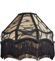 Victorian Empire Lampshade Black Jacquard Gold Leaf Tassel 30cm