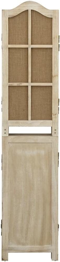 6 Panel Wooden Room Divider 214x165cm Foldable Privacy Screen Brown Fabric